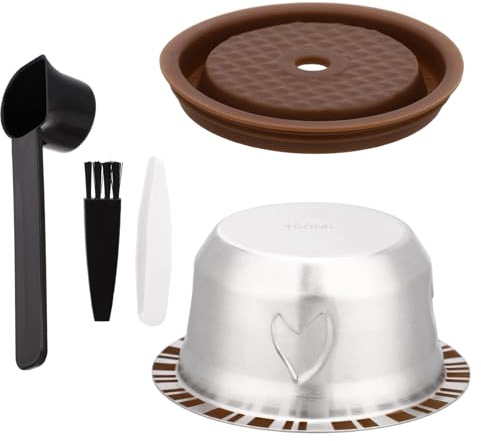 Reusable Pods for Nespresso Vertuo Machine, Stainless Steel Coffee Kit Including 150ml Cup Silicone Lid Spoon Brush & Tweezers Coffee Accessories for Nespresso