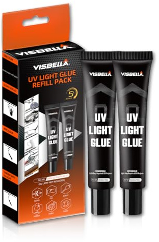 Visbella UV-lim påfyllningspaket för UV-harts flytande plast svetsset med ljus, UV-lampa ingår inte, reparationslim för metall, trä, keramik, glas, smycken och mer, 2 rör