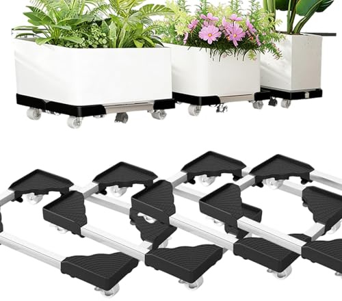 Cioquli 4 st växtrullar, rund, Ø 42–53 cm, rullbräda, växter upp till 200 kg, blomrullerektangel med 360° roterbara hjul, växtrulle för stora planteringskärl inomhus och utomhus