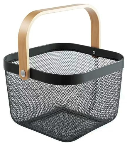 NONDK Mesh-Korg i Metall, Multifunktionella Hängande Kökskorgar Fruktkorg med Handtag för Kök och Badrum Picknick Svart