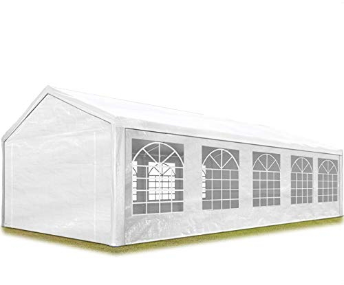 Carpa para Fiestas 4x10 m en Blanco Lona PE 350 N Impermeable Carpa para el jardín con protección UV