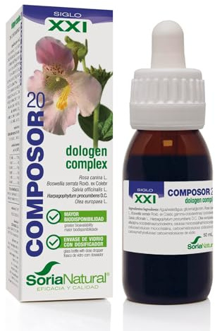 Soria Natural Composor 20 Dologen Complex – Con Escaramujo, Boswellia, Salvia, Harpagofito y Aceituna – Propiedades Antiinflamatorias y Analgésicas - Alivio a Molestias Musculares y Articulares - 50ml