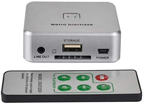 perfk Enregistreur de capture audio avec ports de 3,5 mm et RCA IN, numériseur de musique à télécommande, enregistrement de tout son comme MP3