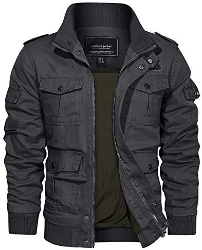 EKLENTSON Men's Military Jackets Cargo Lightweight Coat Grey L