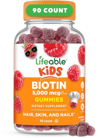 Lifeable Kids Biotin Gummies | 5,000mcg | Great Tasting Natural Flavor Biotin Supplement | Vegan Non GMO Hair Gummies | for Hair Skin and Nails | 90 Gummies