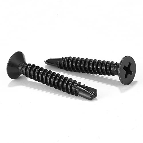 #8 x 1-1/4 Sheet Metal Screws 100Pcs 410 Stainless Steel Flat Head Fast Self Tapping Screws Black Oxide by SG TZH