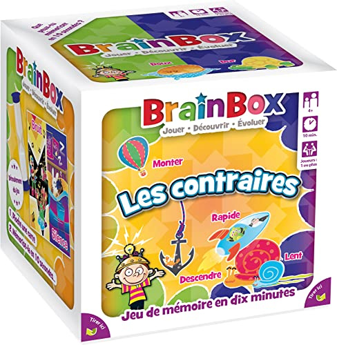 BRAINBOX : Les Contraires - Jeu de Mémoire et Observation pour Enfants dès 4 Ans - Jeu de Société Educatif pour Apprendre en s'Amusant - 1 Joueur &+ - 10 Min - Version Française