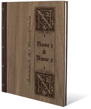 Stammbuch der Familie Holz mit Echtleder Rücken Gravur individuell mit Extras DIN A4 Nussbaum Amerikanisch - Siegelbrief