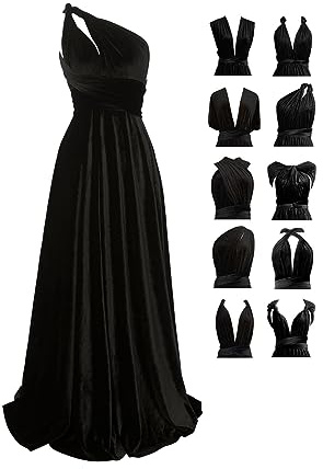 Velvet Infinity Dress with Bandeau, Convertible Bridesmaid Dresses, Multiway Wrap Maxi Long Formal Wedding Guest Dress Black