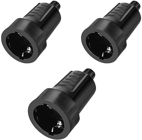 mizikuu Fiche electrique femelle, 3 Pièces Fiche en Caoutchouc Avec Double Contact De Protection 250V 16A IP44 Fiche Mâle En Caoutchouc Anti Courbures Pour Usage Intérieur l'Extérieur, Noir