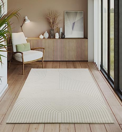the carpet Everest - modern short pile with high-low effect, 3D effect, high pile density and pleasantly soft, cream, 160 x 230 cm