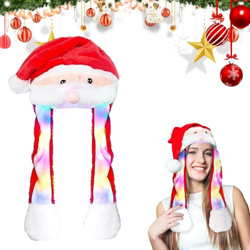mizikuu Gorro de Navidad de Peluche Mueve Orejas, Animal Oreja Sombrero Peluche Gorra Sombrero de Conejito con Movimiento Atractivo Gorro Navideño con luces para Juegos de rol,Regalos de Cumpleaños