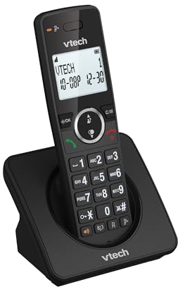 VTech ES2000 DECT Schnurloses Telefon mit Anrufsperre, Lautstärkeregelung, Anrufer-ID/Anklopfen, 18 Stunden Sprechzeit, Kurzwahl, hintergrundbeleuchtetes Display und Tastatur, ECO-Modus, Schwarz