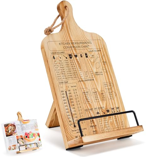 Book Stand Holder, Wooden Recipe Book Stand, Cookbook Stand for Kitchen Counters, Foldable Hangable Cookbook Holders for Display Stand, Rustic Cook Book Holder Stand