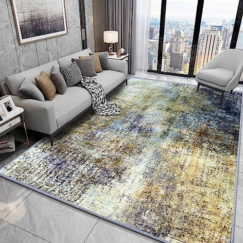 Vardagsrumsmattor 140 x 200 cm, mattor för sovrum, ljus, lyxig minimalistisk stil, abstrakt flerfärgad bläckmålning kort luggmatta, elegant traditionell matta med hållbar halkfri baksida för enkel