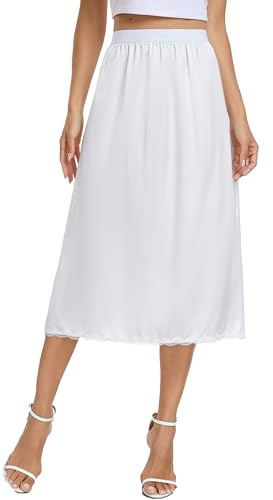 Vlazom Women's Satin Half Slips Lace Long Underskirt Soft Waist Slips for Under Dresses Long Skirt Petticoat Size UK 6-24
