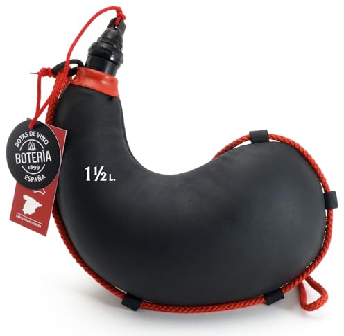 Bota de Vino Curva Tradicional Piel de Cabra Interior de Látex Todas las Bebidas Color Cuero Negro (1,5 Litros)