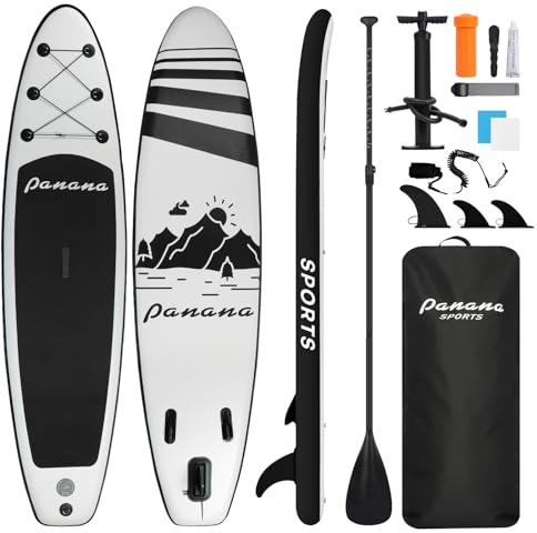 Panana Inflatable Stand Up Paddle Board 10ft SUP Board for Adults & Youth, Wide Stable Anti-Slip iSUP Kit with Paddle, Pump, Leash, Fin & Backpack for Surfing, Yoga, Fishing, All Water
