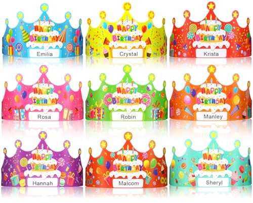 Faccito 36 Pcs Birthday Crowns for Kids Classroom Bulk- Happy Birthday Paper Hats with Elastic Band for Classroom, Preschool, Kindergarten, Elementary School, Vbs Party Supplies