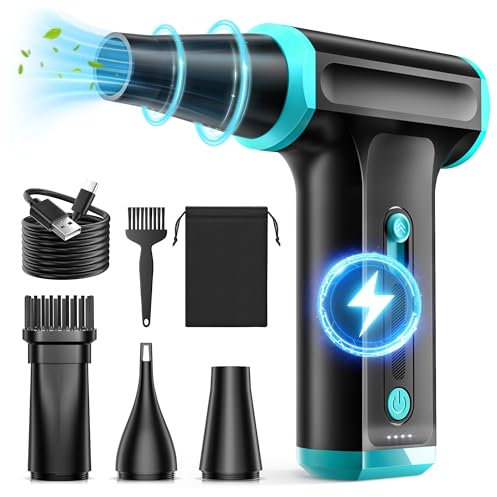 AKSILM Compressed Air Duster-Stepless Adjustable 110,000RPM Electric Cleaner for Keyboard, PC Cleaning, Rechargeable Cordless Jet Dry Blower Replace Canned Air Compressed Air Cans - Blue