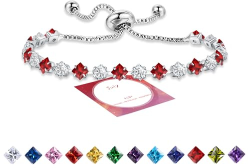 HEEYA Bracciale da tennis da donna con pietra portafortuna e zirconi in 12 colori, regolabile, in argento Sterling per compleanno, regalo di Natale, per donne e ragazze, 6.1inches~10.4inches, Argento