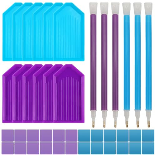 FineGood Diamant-Kunst-Zubehör mit Aufbewahrungsbox, 42-teiliges Werkzeug-Set, 6 Diamant-Kunststifte, 12 Diamant-Kunst-Tabletts, 24 Klebe-Ton