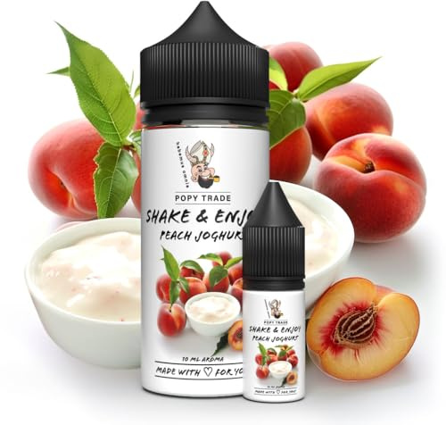 POPY TRADE - Shake & Enjoy - Peach Joghurt - Overdosed Aroma 10ml in 120ml Chubby Gorilla Flasche, einfaches mischen. Für Vernebler, Nebelmaschinen, Diffusor, Lebensmittel, Getränke uvm.