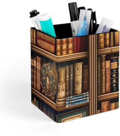 BTCOWZRV Porte-stylos en cuir pour bureau, bibliothèque, bibliothèque, livres, porte-crayons, joli pot à crayons, porte-pinceaux de maquillage, tasse à stylos, accessoires de bureau