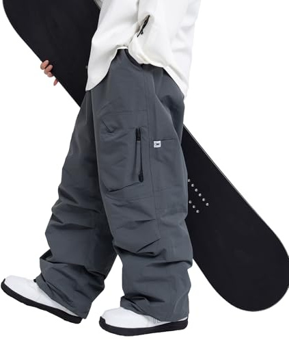 SNOWVERB Pantalones holgados de esquí para hombre y mujer, impermeables, tipo cargo, para nieve, snowboard, senderismo, deportes de invierno (L, gris)