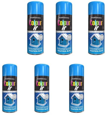 DIOXSTAR Blue 250ml Spray Paint, Gloss Finish, Quick Drying, All Purpose for Metal, Wood, Plastic, Interior & Exterior Use (6 PCS)