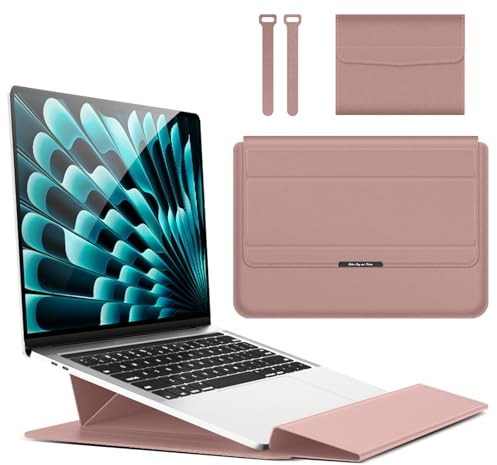 Hinnwer 13 14 Pouces Housse Ordinateur Portable Sacoche avec Fonction Stand pour MacBook Air 13 M5/M4/M3/M2/M1 (2026-2020), MacBook Pro 13-14 M5/M4/M3/M1/M1 Pro/Max (2026-2020) - Or Rose
