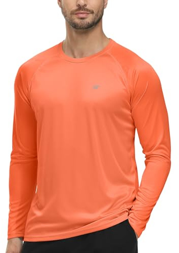 Tyhengta Long Sleeve Tops Men Summer UV Sun Protection T-Shirt Rash Vest Beach Swimming Shirts Quick Dry Hiking T Shirt Grey Orange,L