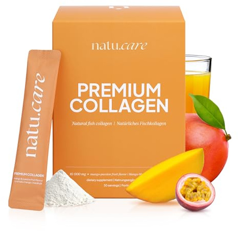 natu.care - Natürlich Collagen Pulver 10000 mg - Kollagen Pulver Hydrolysat - Marine Collagen Powder mit Vitamin C - Peptide Typ 1 - Kolagenpulver Hochdosiert für Gelenke, Haut & Haare