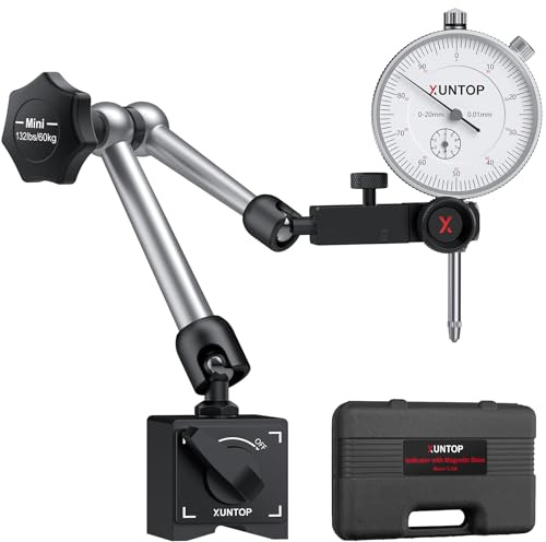 XUNTOP Dial Indicator 1inch/0.001inch with 132lbs/60kg Magnetic Base,Imperial Dial Test Gauge Set for Lathe,3D Printer,CNC,Car,Laboratory