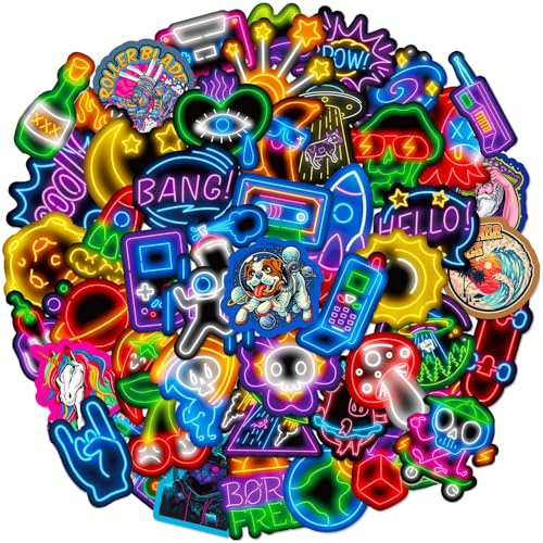 100 Rocket Neon Dazzle e Mix and Match Adesivi per Laptop, Skateboard, Bicicletta, Diario, Valigia, Casco, Auto, Moto - Impermeabili, Graffiti, Psichedelici