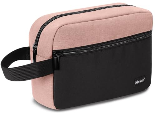 Elviros Resetoalettväska för kvinnor och män hängande tvättpåse dopp-kit liten resenecessär för toalettartiklar tillbehör (Khaki), Rosa, PU-läder