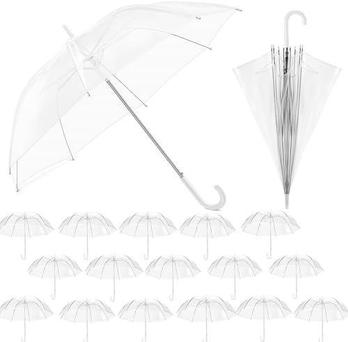 Kvittra 18 Pack Clear Wedding Umbrellas – Bulk 36 Transparent Bubble Umbrellas, Auto Open & Windproof with J-Hook Handle – Waterproof Canopy for Bride, Groom, Photography, Golf, Outdoor Events