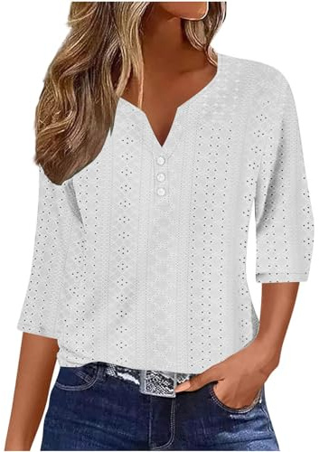 Chemisier Femme Chic Et éLéGant Chemise T-Shirts à Manches Courtes Tee Shirt Femme Col V Chemise Tunique Tops avec Boutons D'éTé DéContractéS Ample Couleur Unie Blouse VêTements