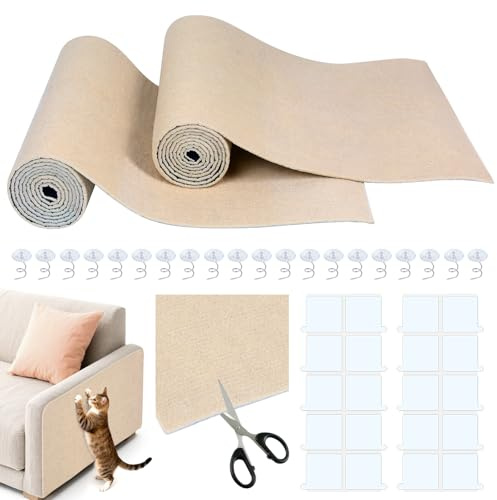 Qoosea Tappetino Graffiante Autoadesivo per Gatto 200cm×40cm, 2 Pezzi Tappetini Tiragraffi Protezione Divano Graffi Gatto, Tagliabile Tabella Tiragraffi per Gatti per Divani Mobili Moquette Pareti
