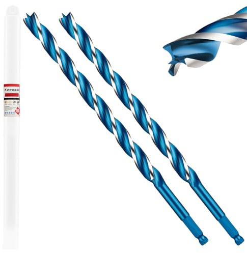 Keewaki 2 Pack 8mm x 155mm 3-Flute Auger Drill Bit for Wood – Extra Long Wood Drill Bits with Hex Shank, Heavy Duty Spiral Bit for Fast & Clean Deep Hole Drilling in Timber