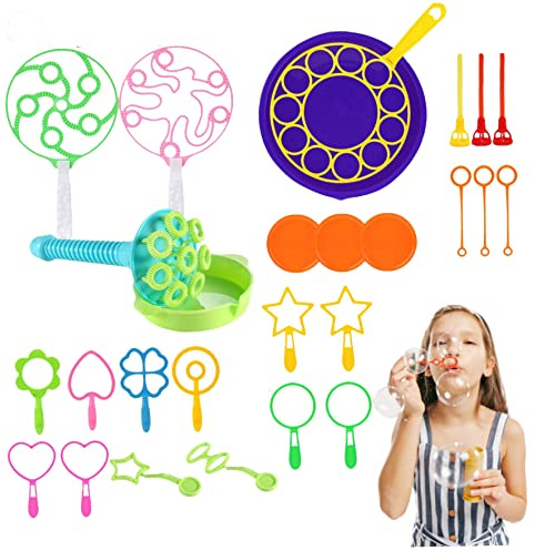 Bubble Wands Set Large Bubble Stick Ring Soap Summer Parties Toy for Children Random Color 28PCS.