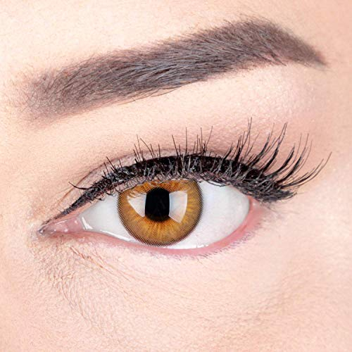GLAMLENS Lenti a contatto colorate marrone chiaro Elly Brown Hazel - mensili - con porta lenti a contatto - marroni naturale in silicone idrogel - 2 pezzi - DIA 14.0 - senza correzione 0.00 diottrie