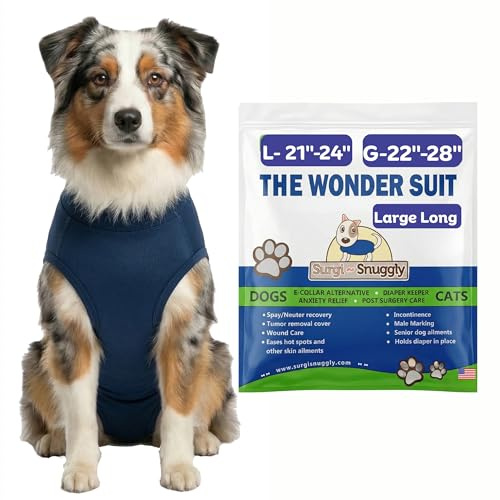 Surgi Snuggly Dog Surgery Recovery Suit – Dog Onesie for Post Surgery Recovery, Female Spay & Male Neuter – Surgical Suit for Dogs, E-Collar Cone Alternative, Double Blue - Large Long - 21 - 24 (EC)