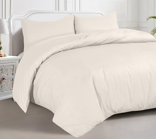 Crescent Collection Plain Duvet Cover With Pillowcase Percale Quilt Cover Bedding Set (Cream, King)