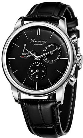 FORSINING Herren-Automatikuhr, Gangreserve, Datumsanzeige, modische mechanische Armbanduhr, Schwarz, Automatikuhr, mechanisch, selbstaufziehend