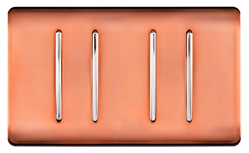 Trendi 4 Gang 2 Way 240V Screwless Raised Front Twin Plate Plastic Artistic Modern Glossy 10 Amp Chrome Rocker Quad Electrical Wall Light Switch Copper - ART-SS44CPR