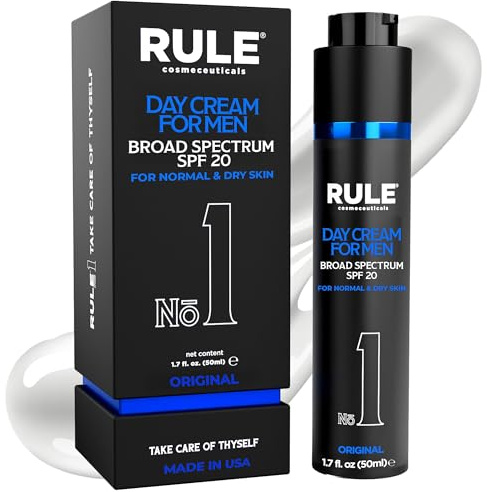 RULE COSMECEUTICALS No.1 Day Cream for Men, 10-in-1 Anti-Aging Face Moisturizer to Reduce Wrinkles & Dryness, SPF 20, Collagen, Vitamins B, C & E - Normal & Dry Skin - Original, 50 mL