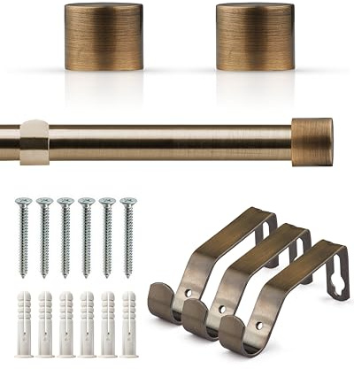 Emma Barclay Extendable Curtain Pole With Finials Brackets & Fittings Sets 16-19mm in Antique Brass Metal Curtain Poles For Eyelet Curtains Rod - Full Stop Collection 1.6m - 3m Antique Brass