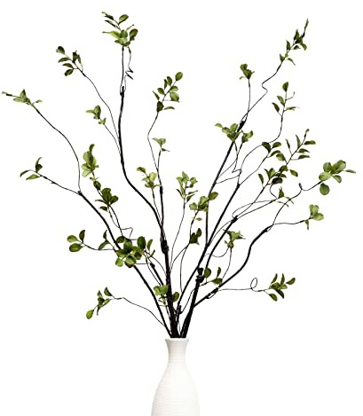 grtefhu 3Pcs 38.8 Faux Greenery Plant Stems and Branches for Tall Vase,Artificial Tree Branches and Twigs for Decoration (Green Leaves & Brown Stem)