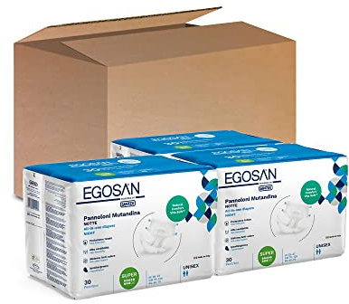 Egosan Pannolone Mutandina Notte Super Pacco Scorta con 3 Confezioni da 30 pezzi, Protezione Totale, Alta Vestibilità, Sistema Anti-odore, Tessuto Effetto Cotone, Ipoallergenico, Unisex, Taglia M